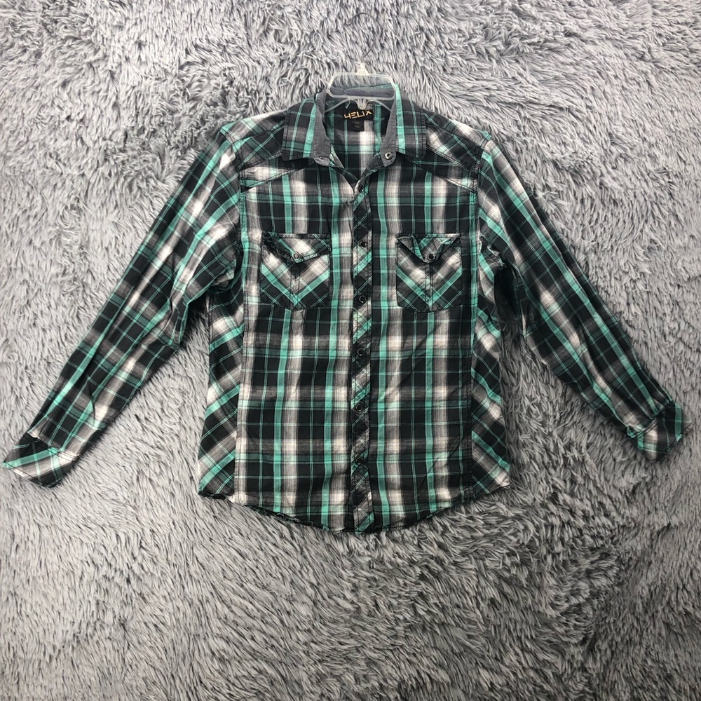 Helix Shirt Mens Medium Pearl Snap Checkered Plaid Long Sleeve Top